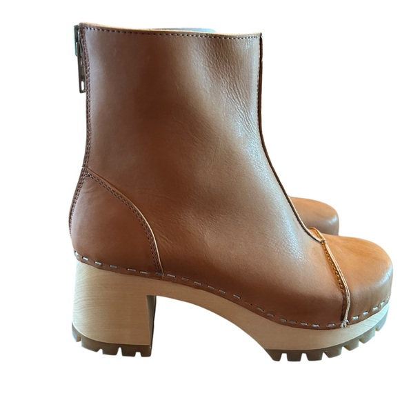 Swedish Hasbeens Stitchy  Leather Ankle Boot Wood Clog Midsole NEW EU 36 US 6 - Picture 1 of 10